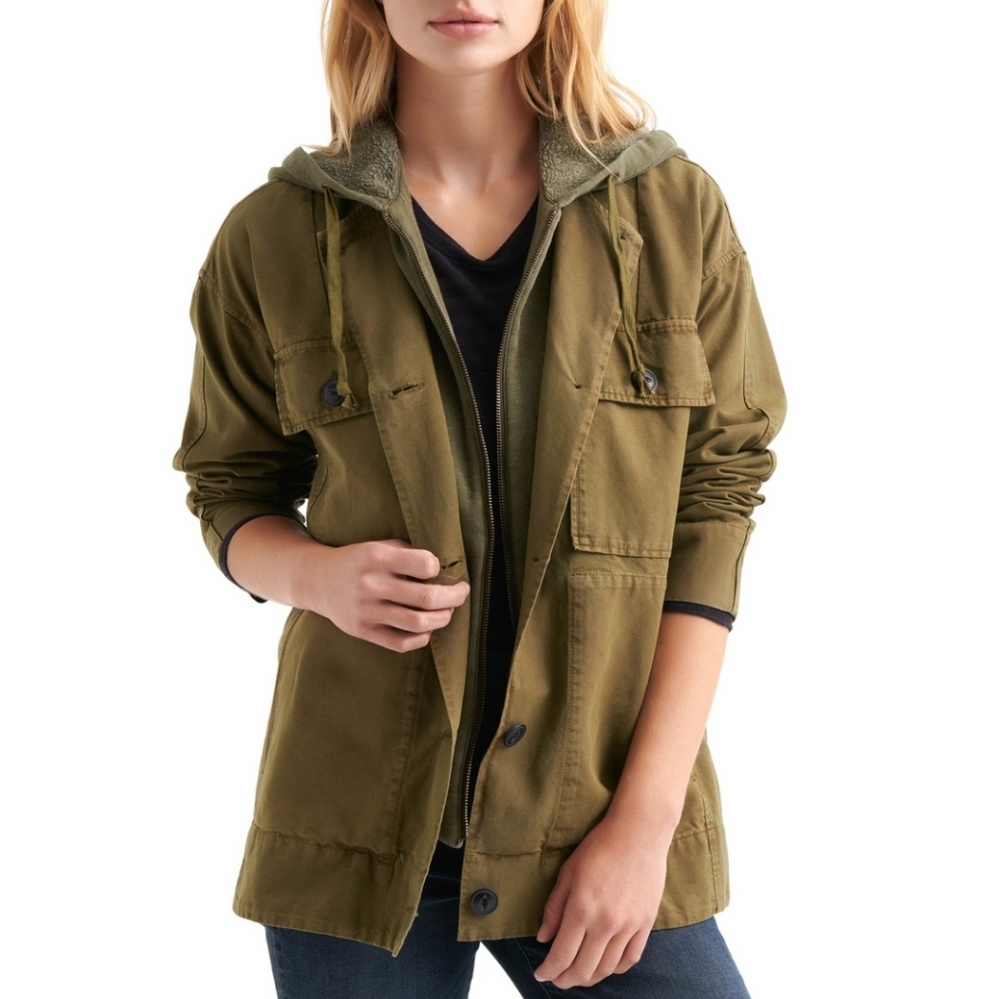 Lucky Brand Green Jacket Casual Medium Utility Oversized Olive Army Neutral